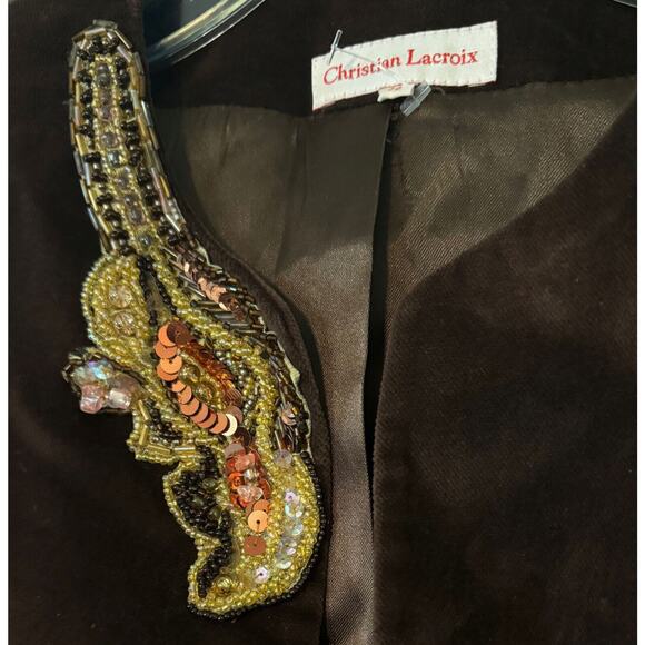 Vintage CHRISTIAN LACROIX RUM EMBELLISHED CRUSH VELVET BLAZER SZ 38 - Picture 3 of 5